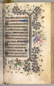 Timer for Karl den adelige, konge av Navarra 1361-1425: fol. 182r, tekst, ca. 1405. av Master of the Brussels Initials and Associates