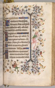 Timer for Karl den adelige, konge av Navarra 1361-1425: fol. 184r, tekst, ca. 1405. av Master of the Brussels Initials and Associates