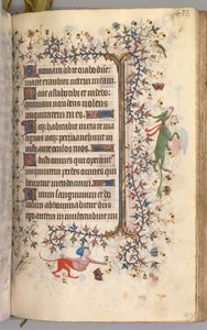 Timer for Karl den adelige, konge av Navarra 1361-1425: fol. 211r, tekst, ca. 1405. av Master of the Brussels Initials and Associates