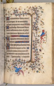 Timer for Karl den adelige, konge av Navarra 1361-1425: fol. 216r, tekst, ca. 1405. av Master of the Brussels Initials and Associates