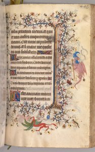 Timer for Karl den adelige, konge av Navarra 1361-1425: fol. 217r, tekst, ca. 1405. av Master of the Brussels Initials and Associates