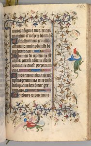 Timer for Karl den adelige, konge av Navarra 1361-1425: fol. 243r, tekst, ca. 1405. av Master of the Brussels Initials and Associates