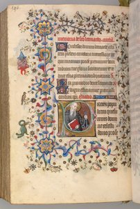 Timer for Karl den adelige, konge av Navarra 1361-1425, fol. 292v, St. Leonard, ca. 1405. av Master of the Brussels Initials and Associates