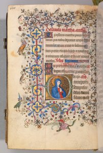Timer for Karl den adelige, konge av Navarra 1361-1425, fol. 304v, St. Martha, ca. 1405. av Master of the Brussels Initials and Associates