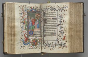 Timer for Karl den adelige, konge av Navarra 1361-1425: fol. 79r, tekst, ca. 1405. av Master of the Brussels Initials and Associates