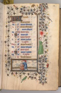 Timer for Karl den adelige, konge av Navarra 1361-1425: fol. 8r, august, ca. 1405. av Master of the Brussels Initials and Associates