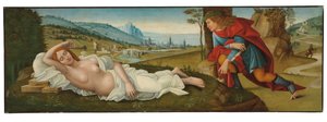 Cymon og Iphigenia (tempera på panel) av Master of the Campana Cassoni