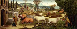 The Passions of Pasiphae, kone til kong Minos av Kreta, fra The Story of Theseus (olje på panel) av Master of the Campana Cassoni
