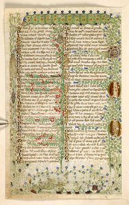 Legge til. 28841, f.2v: Larver, snegler og andre insekter, fra en avhandling om dyder og laster, og en anonym prosahistorie på Sicilia (fragment), ca. 1330-40 (vellum)