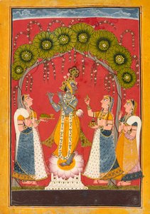 Krishna Floating, Folio fra en Dasavatar-serie, ca. 1730. av Master of the Court of Mankot