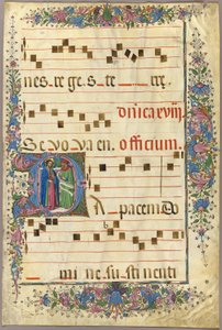 Side fra en korbok med Kristus og en fariseer i en historisk initial "D"