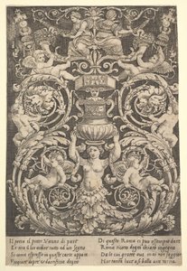 Et ornamentpanel med en kvinne som holder en vase i midten, 1532. av Master of the Die