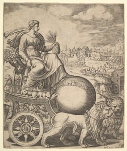 Cybele i sin vogn trukket av to løver, 1530-60.