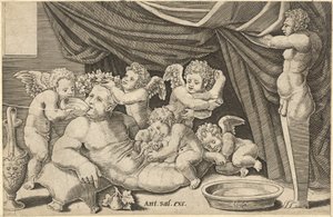 Speculum Romanae Magnificentiae: Bacchus Surrounded by Putti with Priapus holding ..., 16th century.    1143019   no       norwegian Successfully Translated  Original: Catching Wild Horses - Pawnee Translat: Catching Wild Horses - Pawnee 1224991 no norwegi