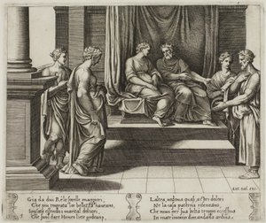 The Two Sisters of Psyche er gift med konger; ...Psyche presenteres for en konge av Master of the Die