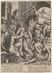 Misunnelse drevet fra Musenes tempel av Master of the Die after Baldassare Peruzzi