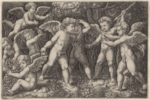 Født og leker av Master of the Die after Raphael