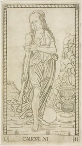 Calliope, plate elleve fra Apollo and the Muses av Master of the E Series Tarocchi