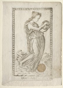 Erato-lyrikk og kjærlighetspoesi fra Tarocchi-serien D..., før 1467. av Master of the E Series Tarocchi