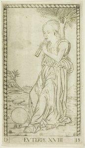 Euterpe, plate atten fra Apollo and the Muses av Master of the E Series Tarocchi