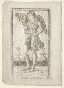 Genius of Time fra Tarocchi, serie B: Cosmic Principles & Virtues, #32, før 1467. av Master of the E-Series Tarocchi
