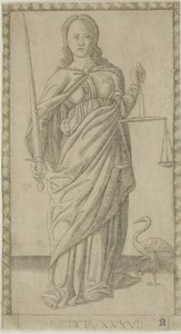 Justice, plate 37 fra Genii and Virtues av Master of the E Series Tarocchi