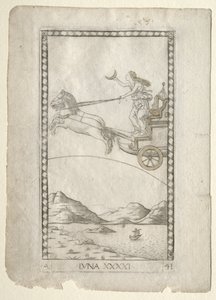 Luna fra Tarocchi, serie A: Firmaments of the Universe, #41, før 1467. av Master of the E-Series Tarocchi