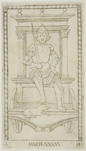 Mars, plate 45 fra Planets and Spheres av Master of the E Series Tarocchi
