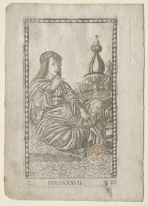 Poesi fra Tarocchi, serie C: Liberal Arts, #27, før 1467. av Master of the E Series Tarocchi