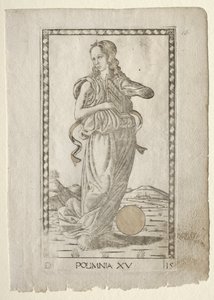 Polyhymnia heroiske salmer fra Tarocchi-serien D..., før 1467. av Master of the E-Series Tarocchi