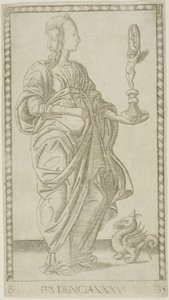 Prudence, plate 35 fra Genii and Virtues av Master of the E Series Tarocchi