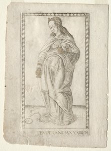Temperance fra Tarocchi, serie B: Cosmic Principles & Virtues, #34, før 1467. av Master of the E Series Tarocchi