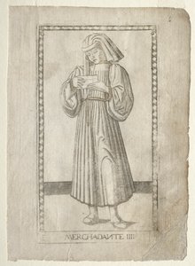 The Merchant from the Tarocchi, serie E: Conditions of Man, #4, før 1467. av Master of the E Series Tarocchi
