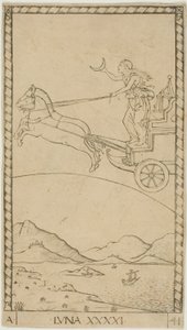 Månen, plate 41 fra Planets and Spheres av Master of the E Series Tarocchi