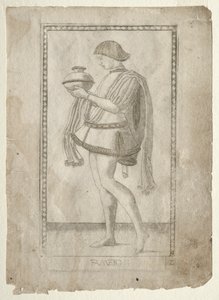 The Servant from the Tarocchi, serie E: Conditions of Man, #2, før 1467. av Master of the E-Series Tarocchi