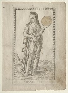 Urania-astronomi fra Tarocchi-serien D: Apollo and the Muses, #12, før 1467.