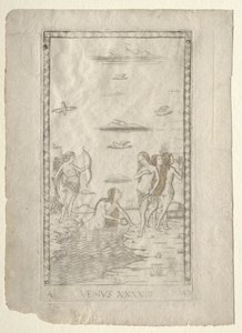 Venus fra Tarocchi, serie A: Firmaments of the Universe, #43, før 1467. av Master of the E Series Tarocchi