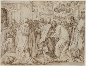 Lignelsen om hyllestpengene, ca. 15801600. av Master of the Egmont Albums