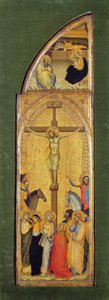 Korsfestelsen (olje på panel) av Master of the Fabriano Altarpiece (attr. to)