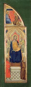 Jomfru Maria og barnet på tronen (olje på panel) av Master of the Fabriano Altarpiece (attr. to)
