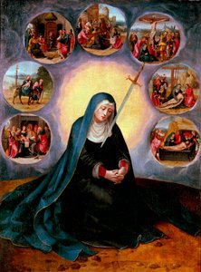 Vår Frue av de syv sorger - Jomfruen til de syv sorger - Maleri av Mesteren av halve kvinnelige figurer (aktiv 1530-1560) 1500-tallet - Olje på tre - 75x56,7 - Museu Nacional d