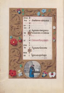 Hours of Queen Isabella the Catholic, Queen of Spain: Fol. 2v, januar - Snølandskap, ca. 1500. av Master of the First Prayerbook of Maximillian
