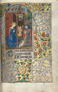 Timebok Bruk av Rouen: fol. 56 r, Tilbedelse med gjeternes fødsel, ca. 1470. av Master of the Geneva Latini