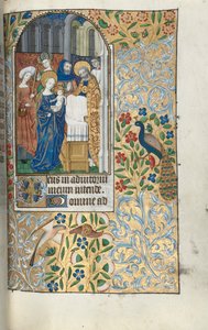 Timebok Bruk av Rouen: fol. 67r, Presentasjon av Kristusbarnet i tempelet, ca. 1470. av Master of the Geneva Latini