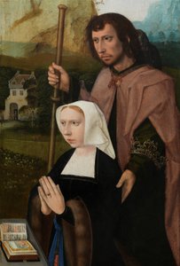 Detalj av giveren, høyre panel av Triptych of the Virgin and Child med de hellige Catherine og Barbara (olje på panel)