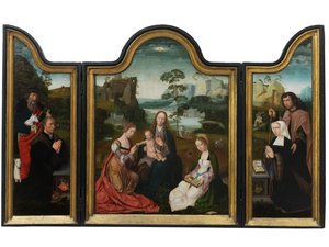 Jomfru og barn med St. Catherine og St. Barbara, ca. 1520-25 (olje på panel)