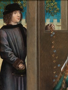 Detalj av St. Nicholas' veldedighet, fra St. Nicholas altertavle, ca. 1486-93 (olje på panel)