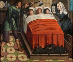The Evil Butcher, fra St. Nicholas altertavle, ca. 1486-93 (olje på panel)