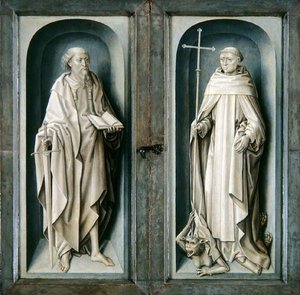St Paul og St. Benedict, lukkede paneler av Triptych of the Annunciation, ca. 1483 (olje på panel)