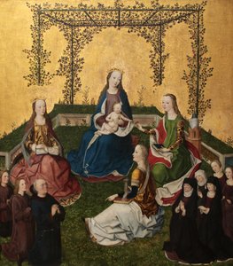 Madonna med barn i rose arbor, ca 1470 av Master of the Life of Virgin Mary